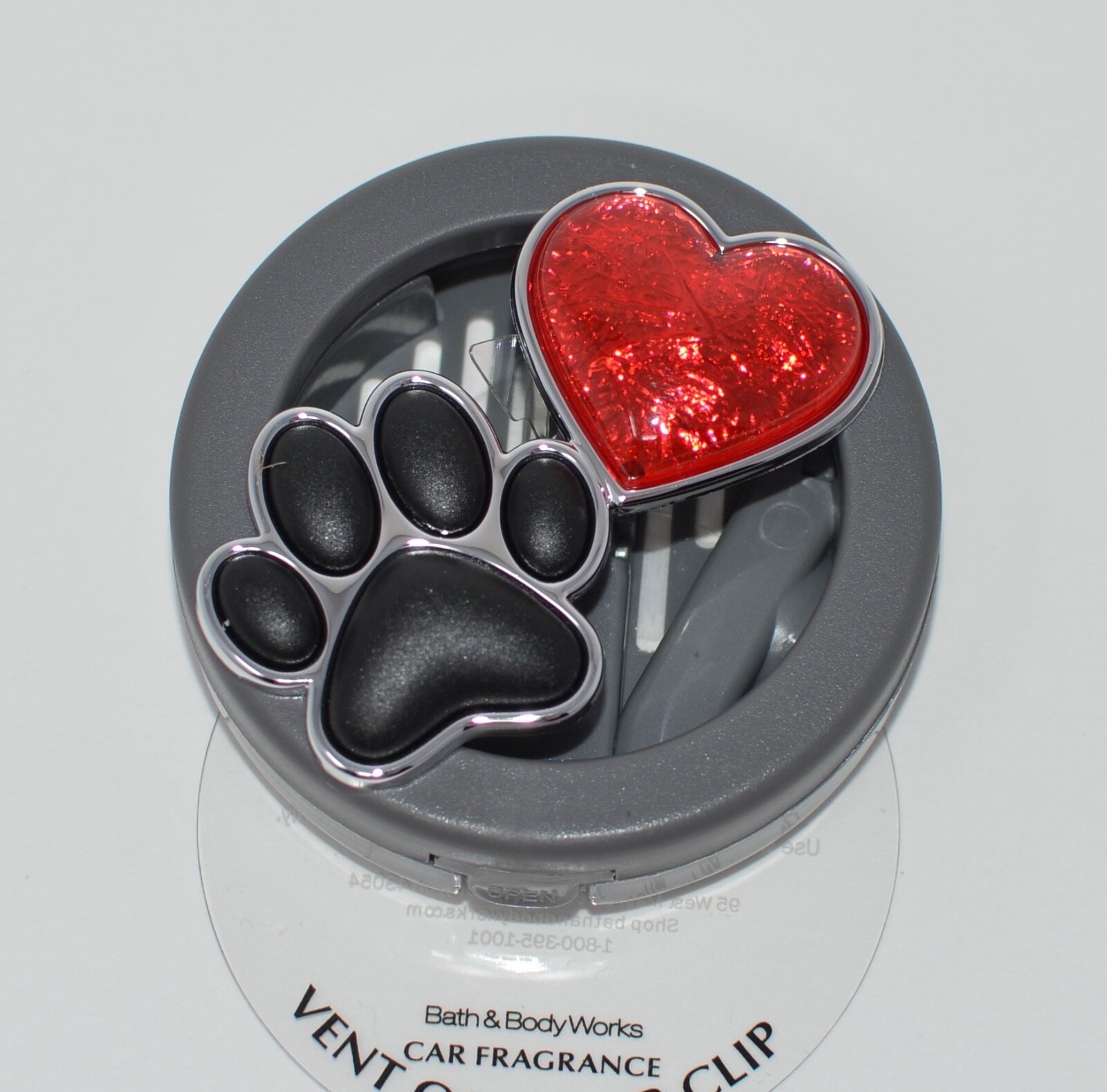 BATH & BODY WORKS BLACK PAW PRINT HEART SCENTPORTABLE HOLDER CAR VENT