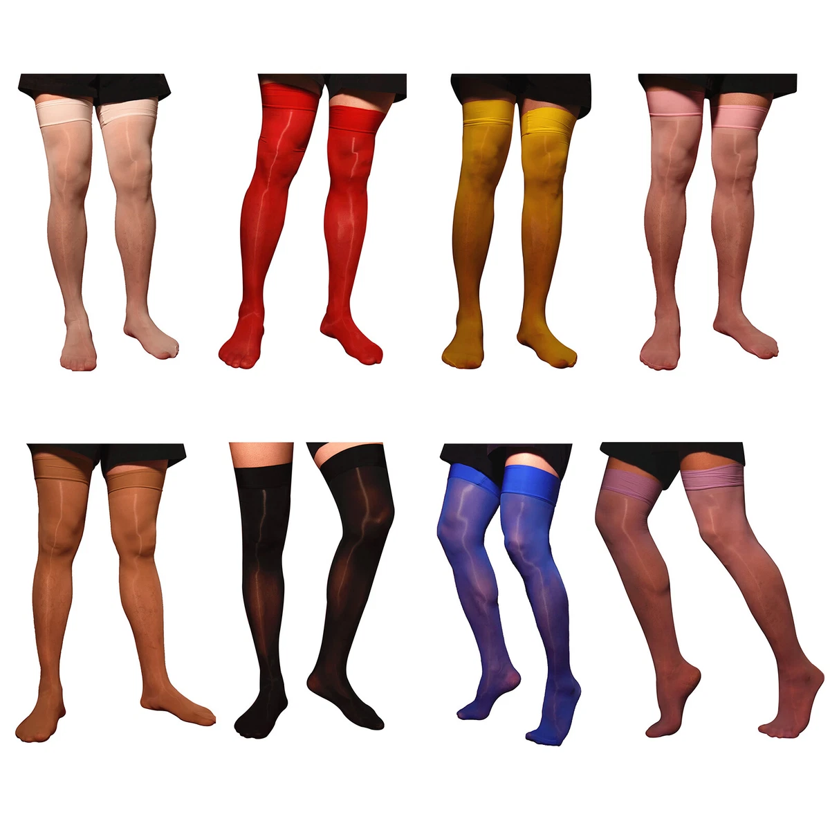 Men Over the Knee Pantyhose Elastic Glossy Stockings Sheer Tights Underwear