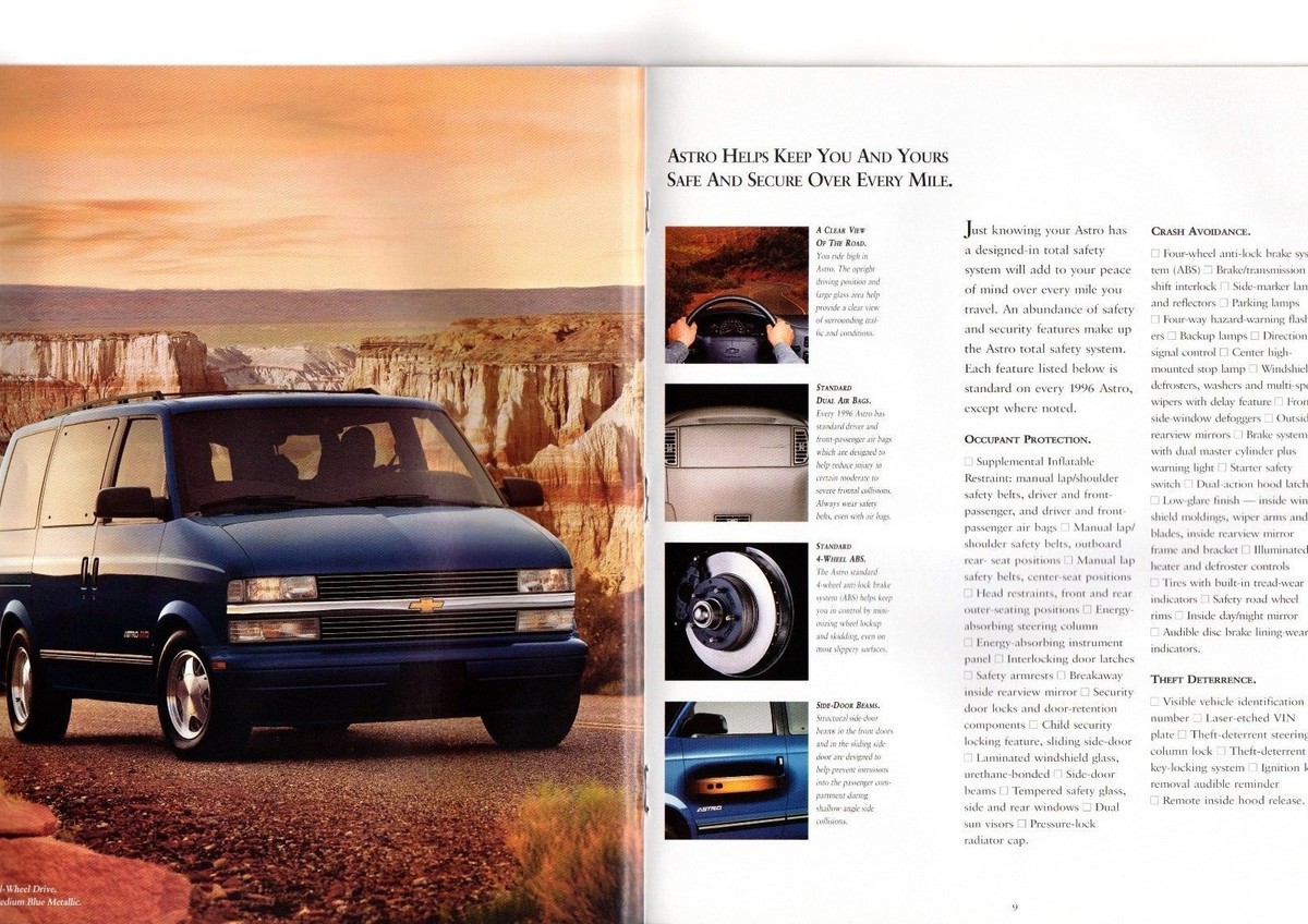 1996 Chevy ASTRO Van Brochure / Pamphlet with Color Chart: LT,LS