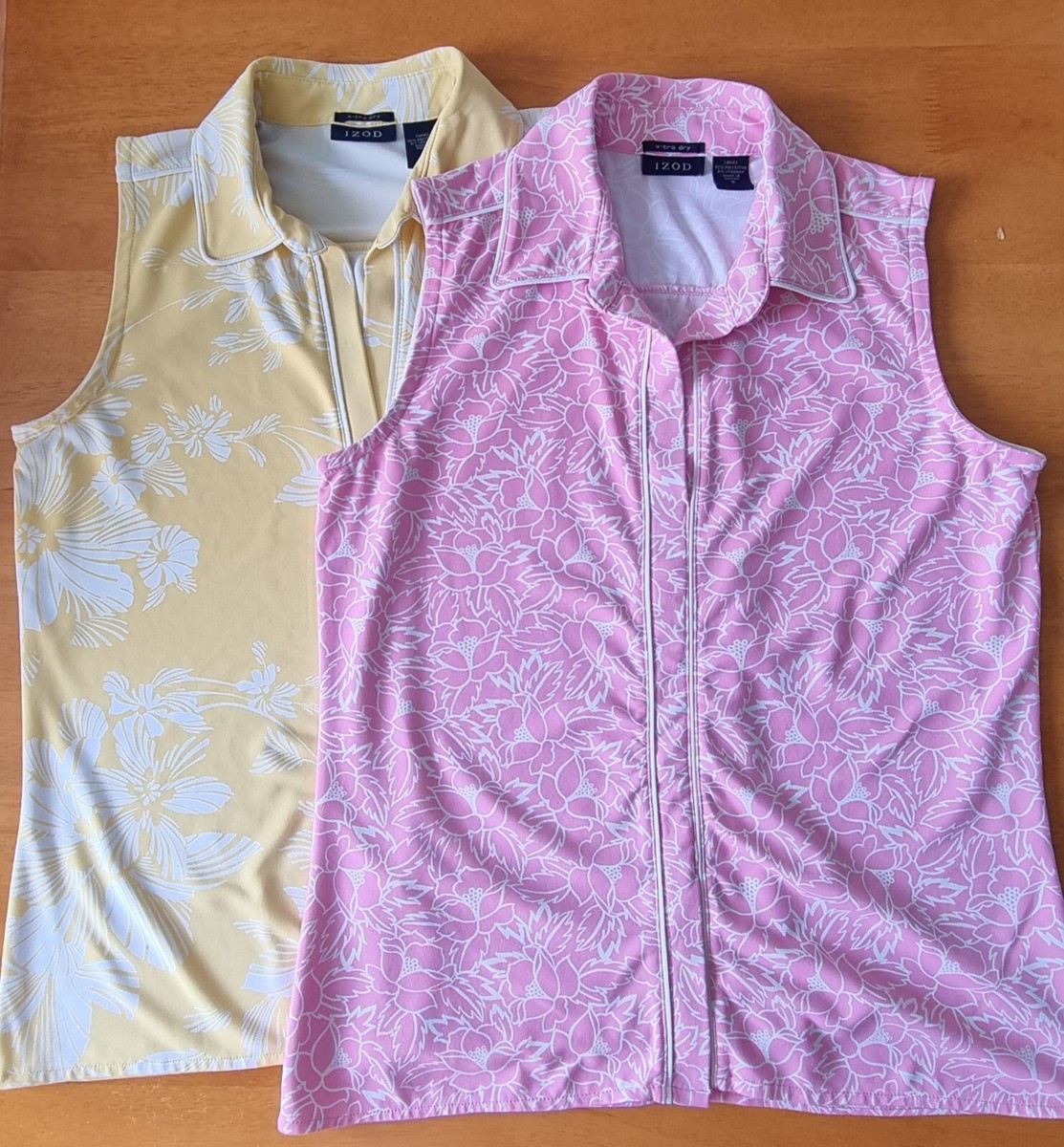 ladies IZOD Golf Pink Yellow Everyday Shirt Floral Very Comfy