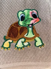 Appliqued Embroidered Beige  Kitchen Hand Towel Turtle Colorful Shell BS3040