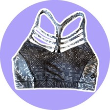 PrAna Sports Bra Women Cage Reistling Yoga Black White Blue Mosaic Size XS