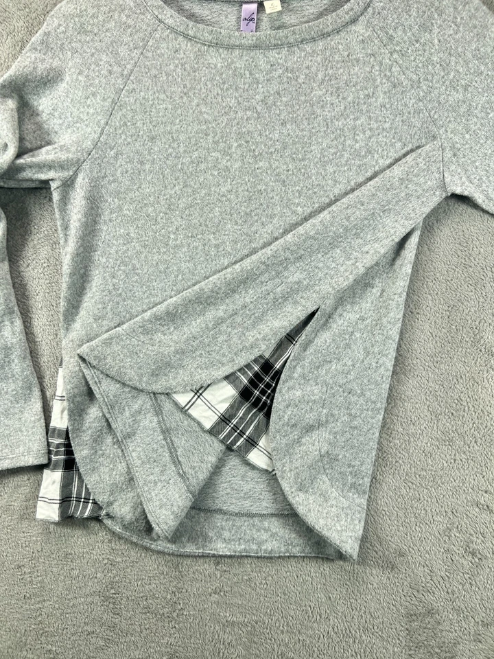 ALYA Mujer Grande Prendas para el torso Gris Vellón Camisa Cuadros Detalle Lateral Manga Larga Damas Foto 2 de 4