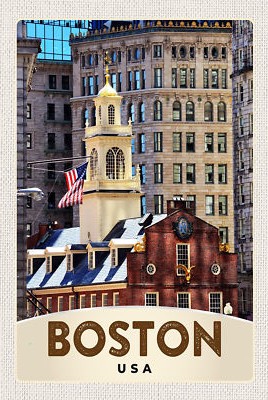 Holzschild 18x12 Amerika USA Boston Architektur Wand Deko Bar Kneipe Sammler Ges