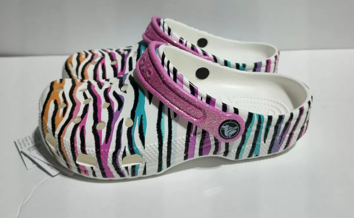 New Kids Crocs Classic Animal Print Clogs Glitter Sandals Multi