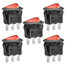 Red round Rocker Switch round On-Off SPST 3 Terminals 10A 250VAC UL VDE 5Pack