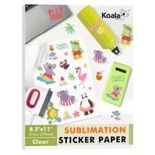 Koala Sublimation Sticker Paper 100% Transparent Waterproof Vinyl 8.5x11 inch...