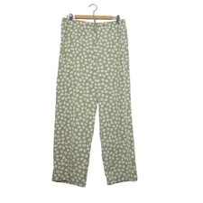 Vintage 90s light green and cream floral wide leg pull-on pants M