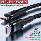 Type C to Type C Cable PD 100W Fast Charger Long Braided Alloy USB-C Lead