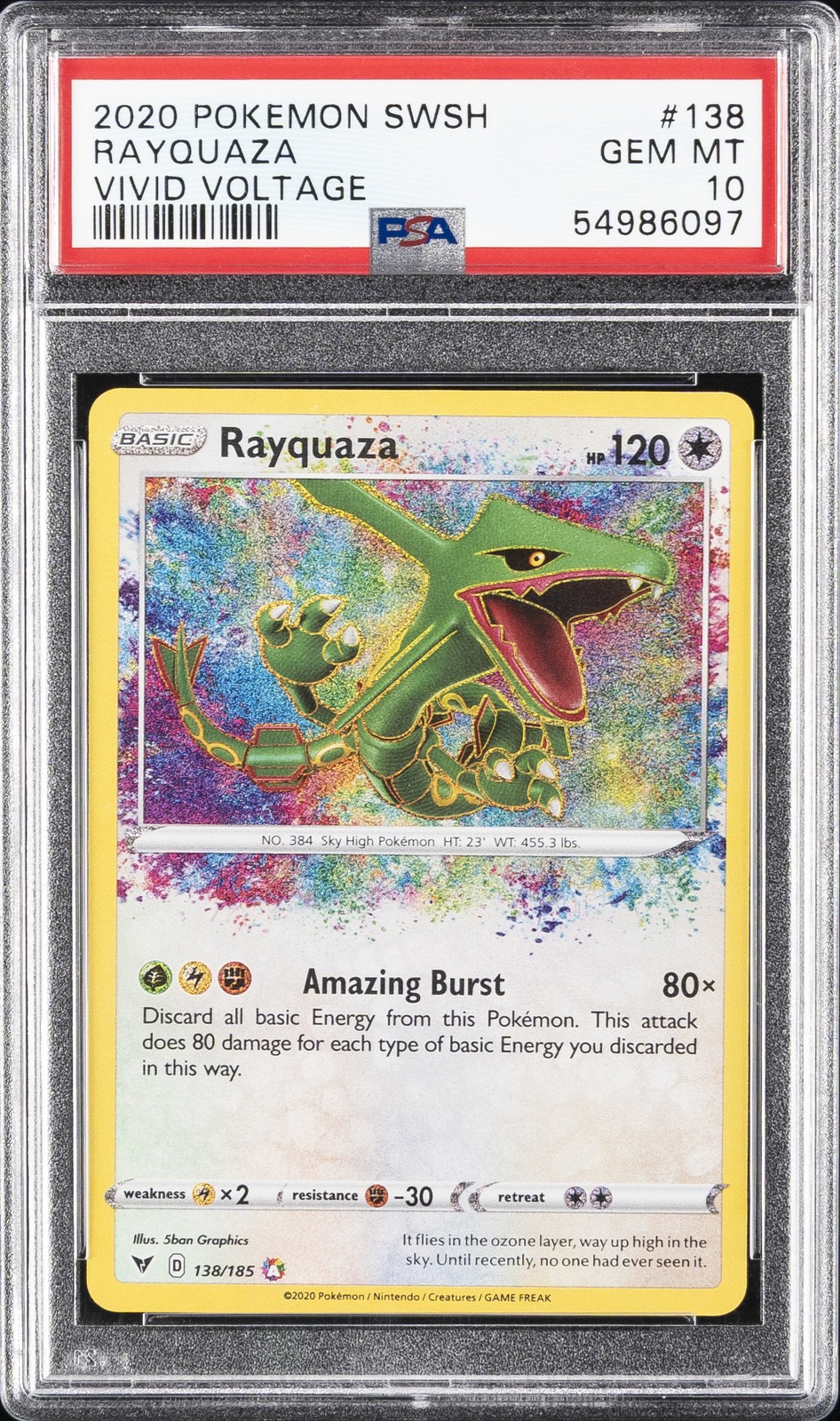 2020 POKEMON SWORD & SHIELD VIVID VOLTAGE #138 RAYQUAZA PSA 10