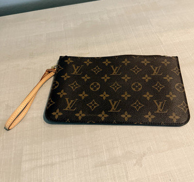 Louis Vuitton Monogram Brown Zip Wristlet Pouch w/ Wrist Strap Women s