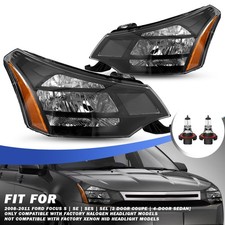 Halogen Headlight For 2009-2011 Ford Focus W Bulb Black Crystal Pair Leftright
