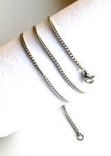 1mm Stainless Steel Cuban Link Chain Necklace 20" with Lobster Clasp 3 Pcs