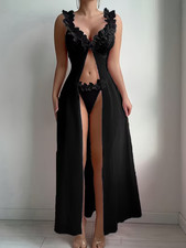 "Eternal Flame" 2-Piece Long Gown Set – Sheer Halter Dress with High Slit & Matc