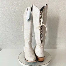 Lane LEXINGTON Knee High Tall Womens Cowboy Boots 9 White Western Cowgirl Zipper