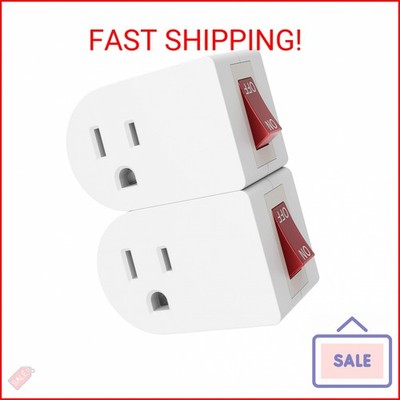 Oviitech 2 Pack Grounded Outlet Wall Tap Adapter with On/Off Power Switch，Single