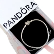 New 100% PANDORA 925 Ale Silver Snake Chain Charm Bracelet W/ Heart Clasp 590719