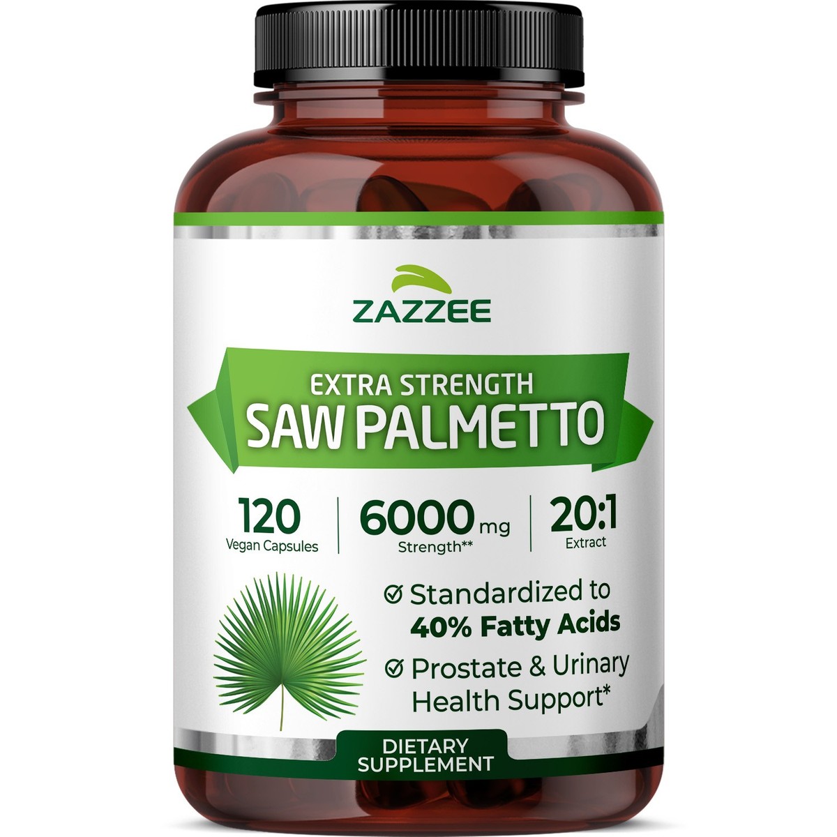Zazzee Extra Strength Saw Palmetto 20:1 Extract, 6000 mg Strength