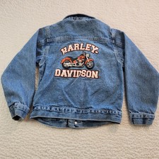 Harley Davidson Kids Denim Jacket Size 6/7 Embroidered Trucker Motorcycle Jean