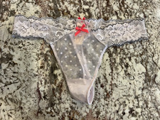 True Vintage Victoria's Secret Lace  Mesh Bow Thong/Tanga Medium