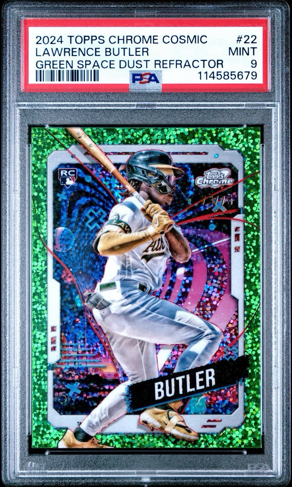 2024 Topps Cosmic Chrome Lawrence Butler Green /75 Rookie Athletics #22 PSA 9