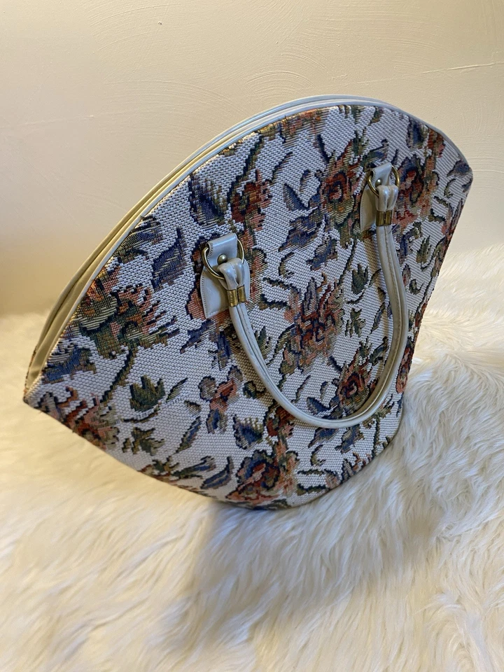 Винтажный викторианский гобелен игла точка слоновой кости и многоцветный цветочный сумочки молнии  - Изображение 4 из 4