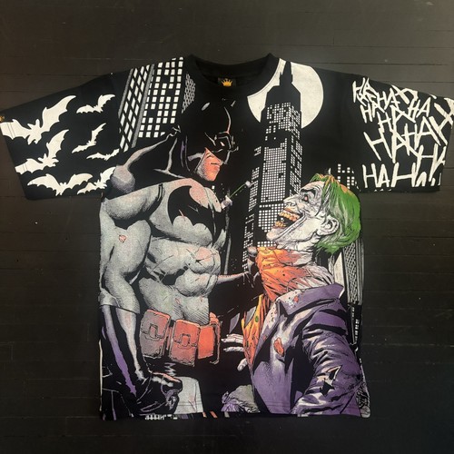 Batman Vs Joker AOP Shirt Mens XL Black All Over Print Comics Crown Modern NWOT