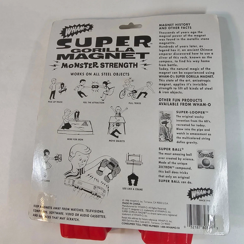 Винтажная коллекционная игрушка Wham-O Super Gorilla Magnet Monster Strength 1998 новая из старых запасов - Изображение 2 из 3