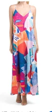 NWT Nicole Miller NY Abstract Print Matte Charmuse Maxi Dress Sz XL