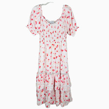 Love Shack Fancy L Dress Cosette Pink Roses Tiered Midi Ruffle Lace Smocked