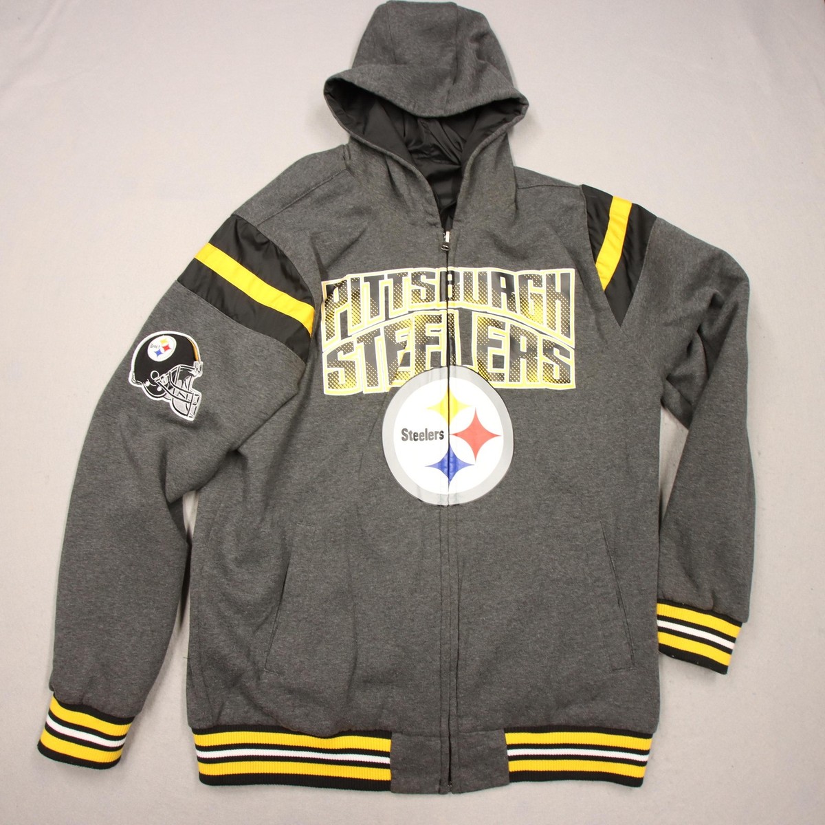 Pittsburgh Steelers Jacket Mens XL Black Gray Reversible Hooded