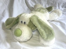 Aurora Baby White Green Puppy Dog Plush Satin Ears 14" Stuffed Animal Flopsy HTF