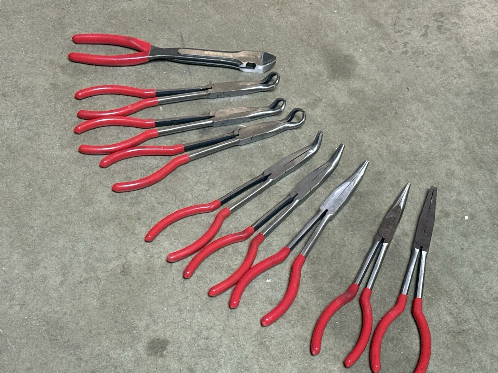 9pcs 11" Long Nose Plier Set Long Reach Circle Bent Needle Nose Diagonal Cutter