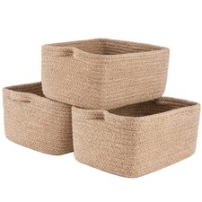 Storage Baskets for Shelves 3 Pack, Woven Closet Shelf Organisers Fabric Bins