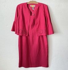 Jessica Howard Dress Blazer 2 Pc Set Womens 12 Linen Blend Midi Sheath Pink