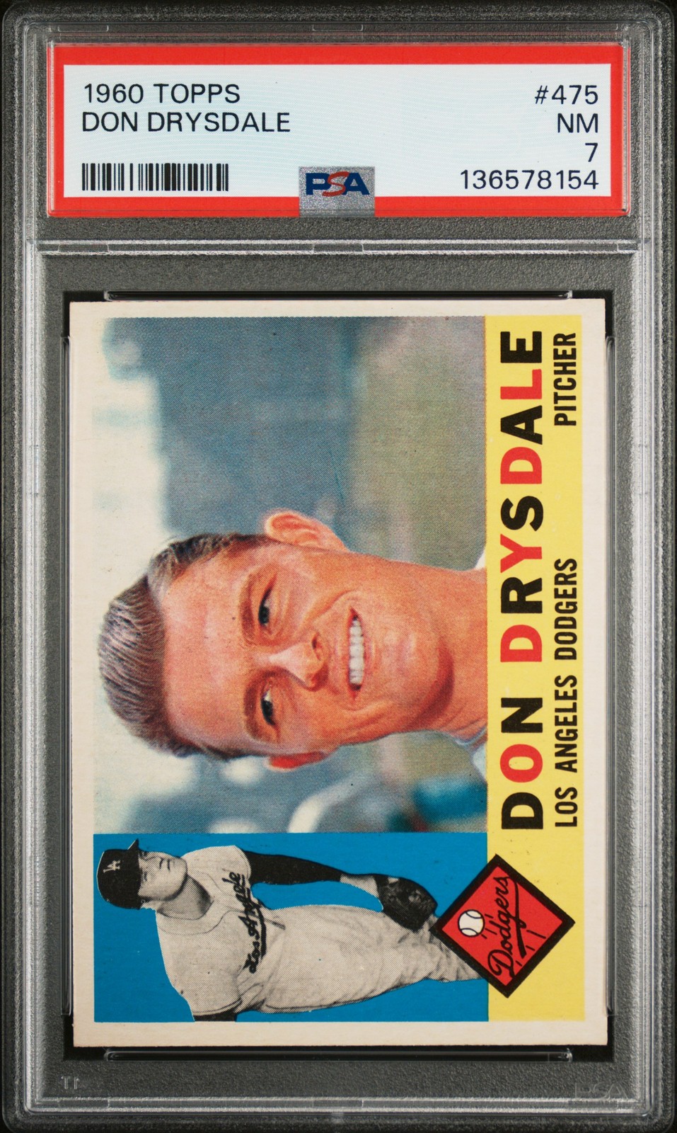 1960 TOPPS #475 DON DRYSDALE PSA 7