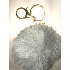 Pompom Gray Ball Bag Charm Key Ring Bag Purse Phone Furry Pendant