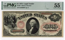 1875 - $1 Legal Tender Note, FR-26, PMG 55 - About Uncirculated