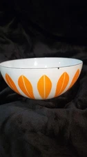Cathrineholm 8”  White Orange Enamel Lotus Bowl Cathrine Holm Norway 