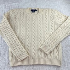 Polo Sport Ralph Lauren wool Cable Knit Cream Vintage sweater men s size Large