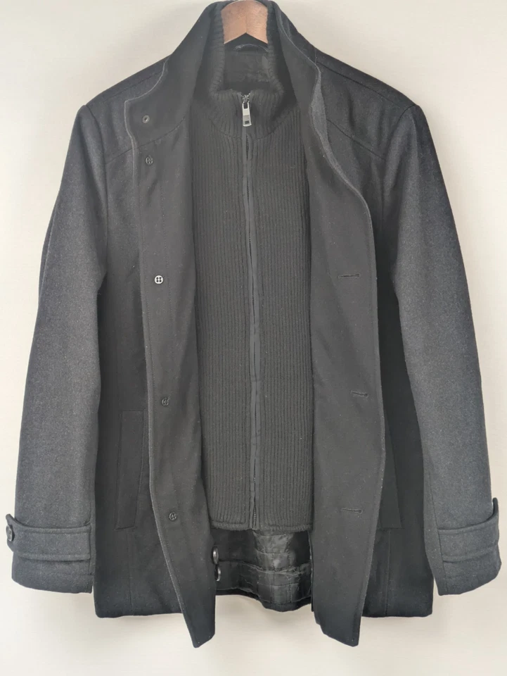 Chaqueta clásica Kenneth Cole New York Peacoat para hombre mediana negra mezcla de lana Foto 4 de 4
