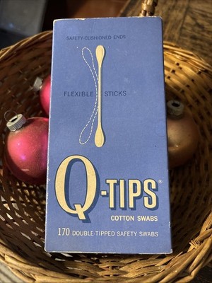 Vintage Q-Tips 170 Cotton Swabs Box with baby & two inserts Baby Care 1,001 Uses