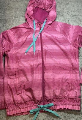 MERRELL Pink Striped Windbreaker Rain Full Zip Womens Med Jacket Hike Camp Walk