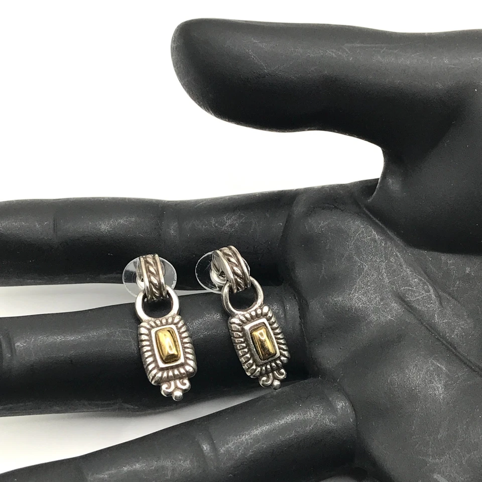 Pendientes Brighton colgantes perforados placa de oro y plata estilo occidental Foto 2 de 4