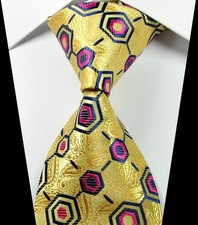 New Classic Paisley Gold Dark Blue Rose Jacquard Woven Silk Men's Tie Necktie