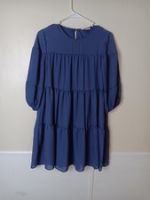 Calvin Klein Dress Womens 2 Blue Trapeze & Swing Knee Length Round Neck Lined