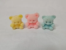 Vintage Quint Dolls Teddy Bears Miniature Flocked Blue Pink Yellow Replacements