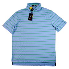 RLX Ralph Lauren Polo Shirt Mens M Blue Green Stripe Golf Short Sleeve 98 NEW
