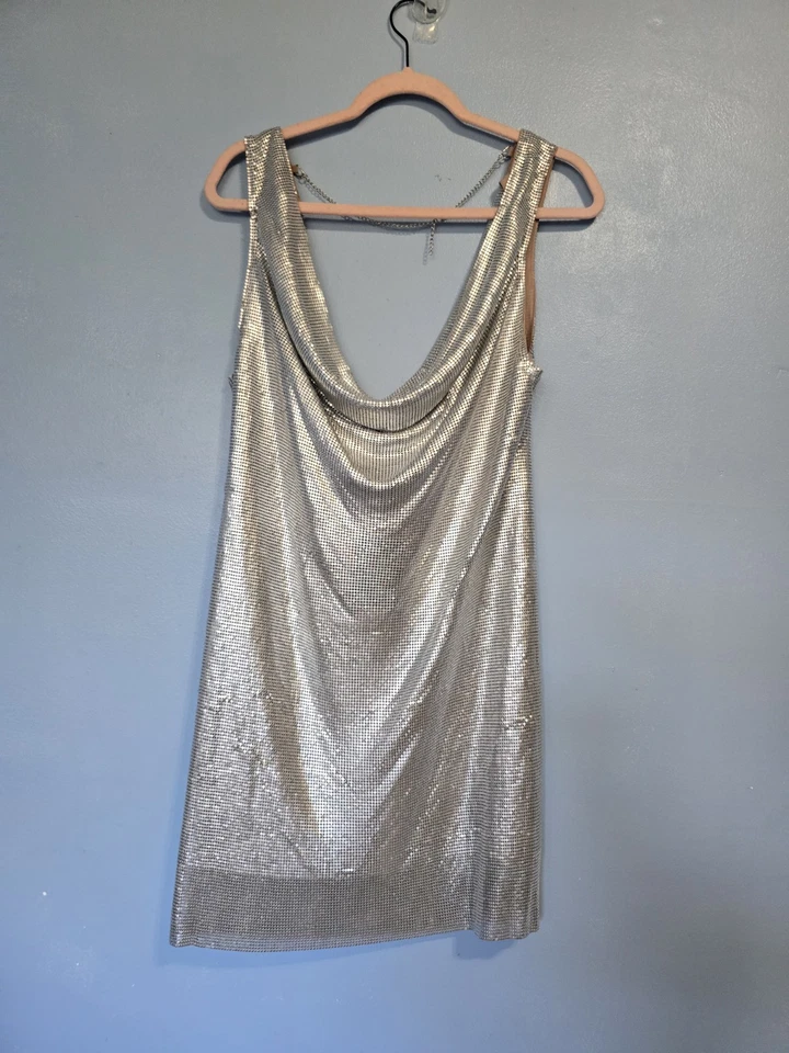NBD Ginny Chainmail Mini Silver Dress XXS/S - Image 2 of 4
