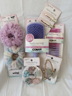 Conair Scunci Hair Accessories Lot Hello Spring Brush Clips Scrunchies New 